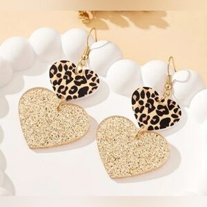5/20 Gold and Leopard Heart Drop Earrings